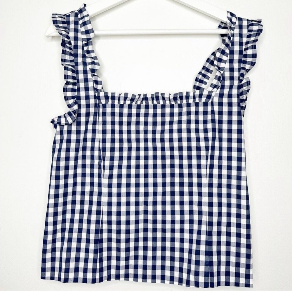 Navy Gingham Ruffle Top